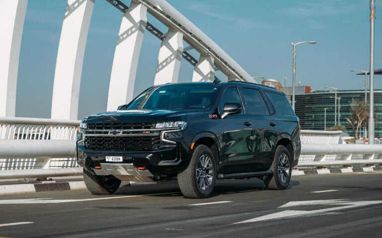 Stylish black Chevrolet Tahoe Z71 2023 SUV for rent in Dubai, perfect for off-road adventures and family trips