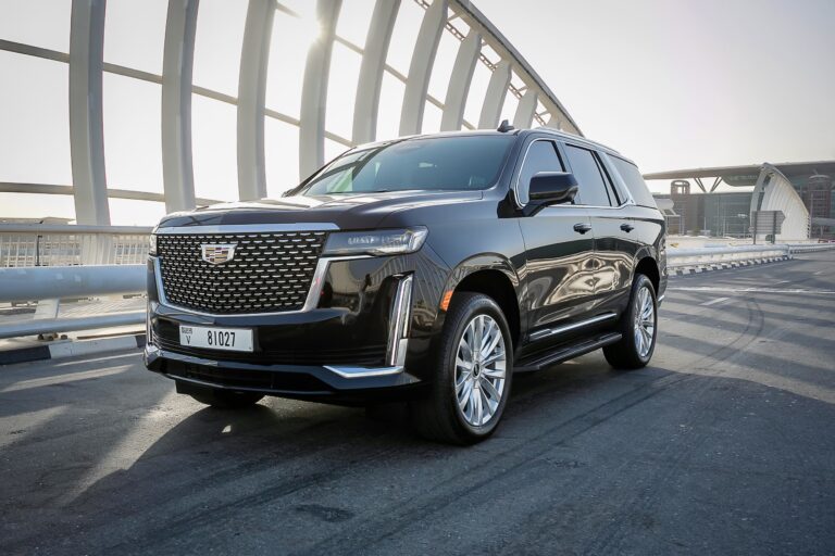 Luxurious black Cadillac Escalade 2021 for rent in Dubai offering spacious comfort advanced features and premium performance