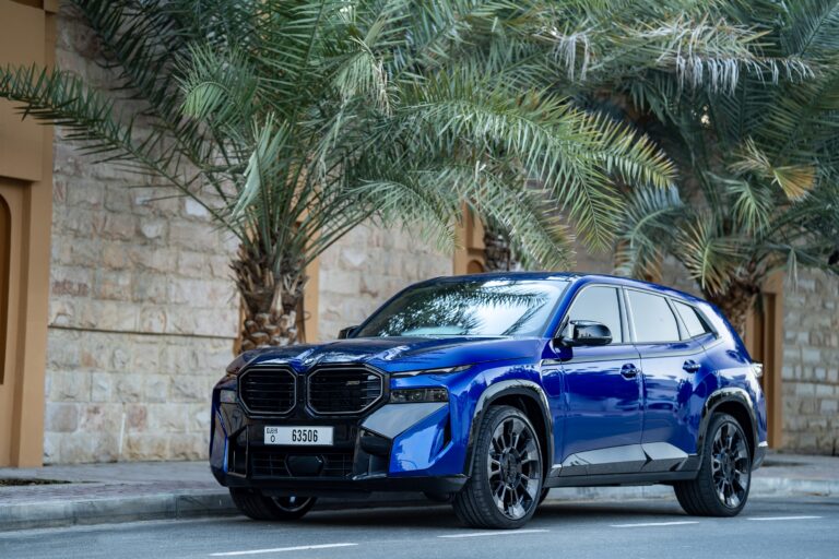 Exclusive blue BMW XM 2024 for rent in Dubai offering high-performance hybrid power luxurious comfort and advanced technology for a premium driving experience