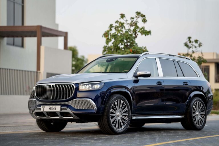 Luxurious blue Mercedes Maybach GLS 600 for rent in Dubai offering premium comfort advanced technology and powerful performance for an elite driving experience