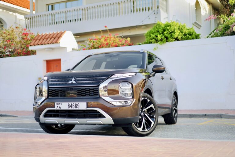 Stylish brown Mitsubishi Outlander 2024 for rent in Dubai offering spacious comfort advanced technology and reliable performance for a smooth and versatile driving experience