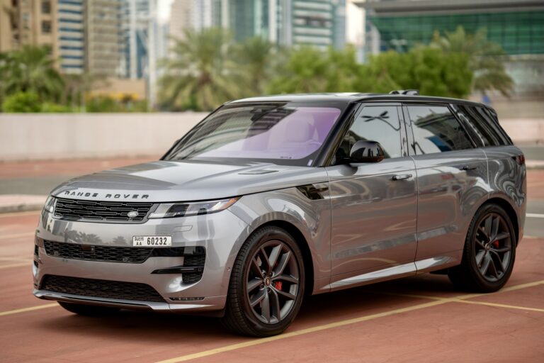 Stylish grey Range Rover Sport 2023 for rent in Dubai offering luxurious comfort advanced technology and powerful performance for an exceptional driving experience