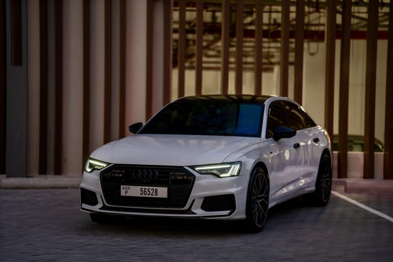 Luxurious white Audi A6 for rent in Dubai offering premium comfort advanced technology and smooth performance for an exceptional driving experience