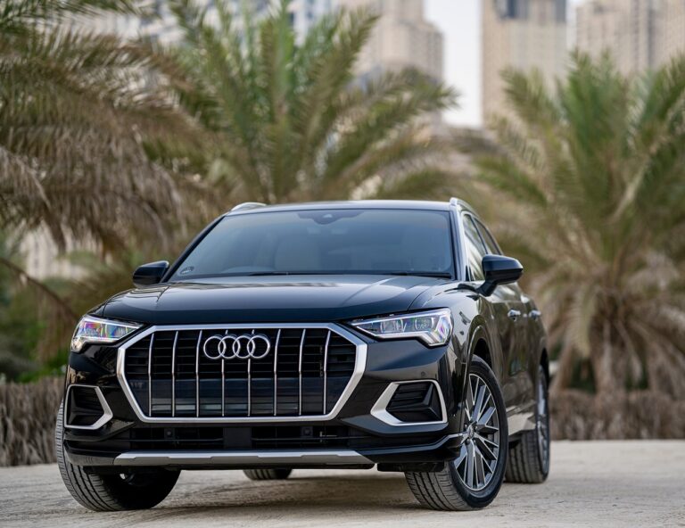 Sleek black Audi Q3 for rent in Dubai offering a perfect combination of luxury advanced technology and dynamic performance for a comfortable and stylish driving experience