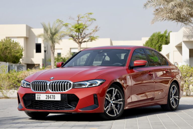 Sporty red BMW 320 2024 for rent in Dubai offering a perfect blend of luxury advanced technology and dynamic performance for an exceptional driving experience