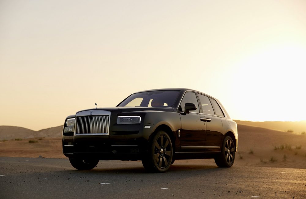 Sophisticated black Rolls Royce Cullinan 2023 for rent in Dubai combining unmatched luxury advanced technology and exceptional performance