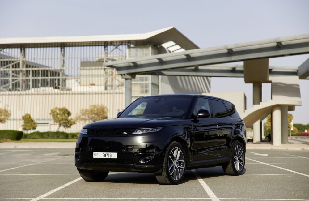 Luxurious black Range Rover Sport 2023 for rent in Dubai combining advanced technology premium comfort and powerful performance