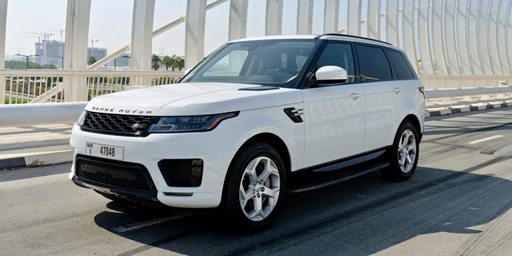 Stylish white Range Rover Sport 2020 for rent in Dubai offering luxury comfort advanced features and dynamic performance