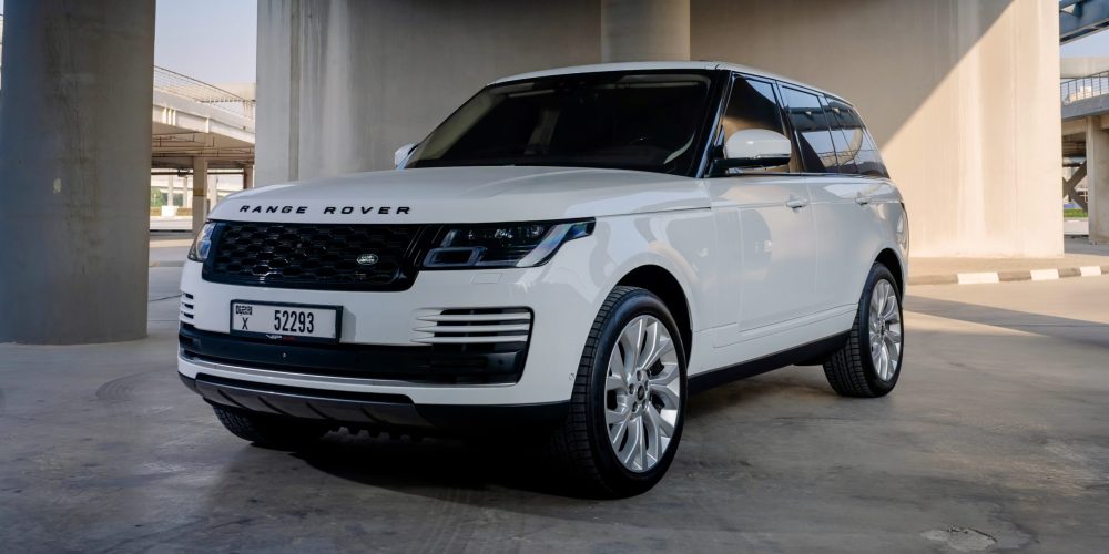 Luxurious white Range Rover Vogue 2020 for rent in Dubai combining premium comfort advanced features and powerful performance