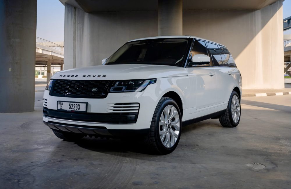 Luxurious white Range Rover Vogue 2020 for rent in Dubai combining premium comfort advanced features and powerful performance