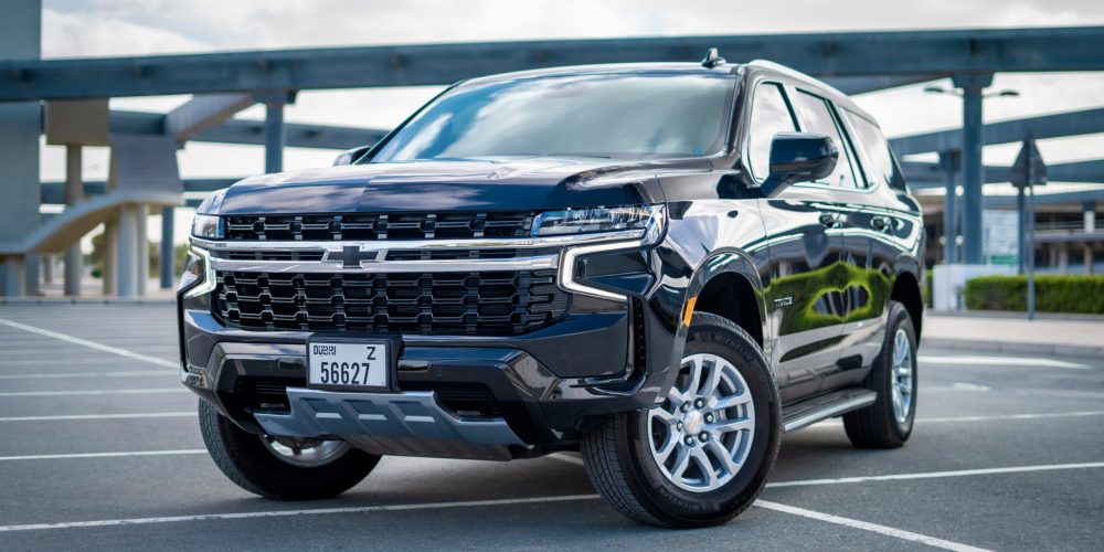 Sophisticated black Chevrolet Tahoe 2023 for rent in Dubai combining spacious comfort advanced technology and exceptional performance