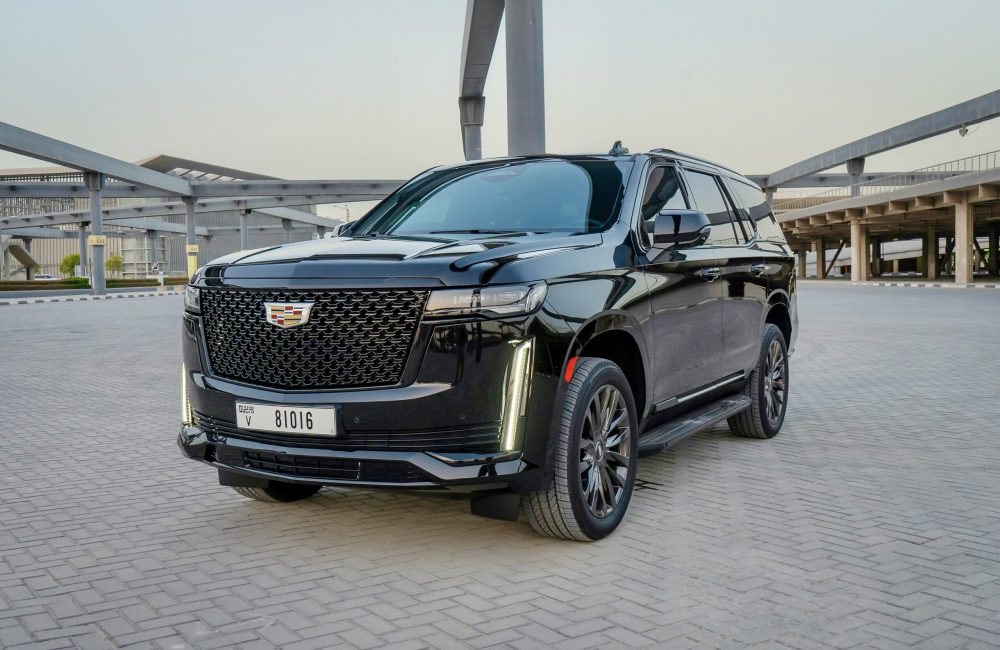 Luxurious black Cadillac Escalade 2021 for rent in Dubai offering spacious comfort advanced features and premium performance