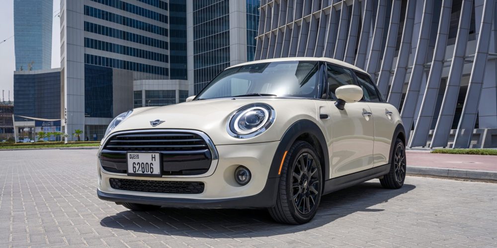 Chic white Mini Cooper S 2020 for rent in Dubai offering a stylish compact design with sporty performance and modern comfort