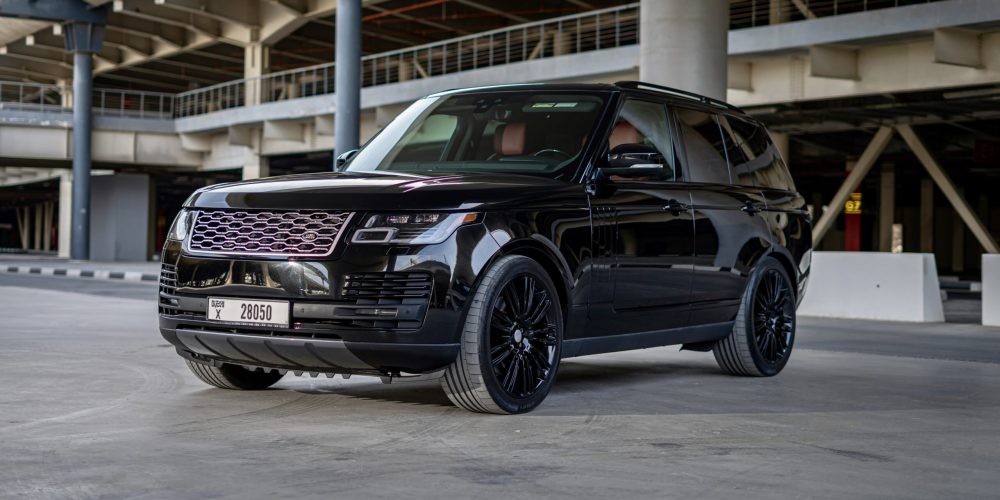 Elegant black Range Rover Vogue 2020 for rent in Dubai offering luxurious comfort advanced features and exceptional performance