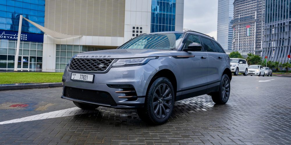 Elegant grey Range Rover Velar 2020 for rent in Dubai offering premium comfort advanced features and smooth performance