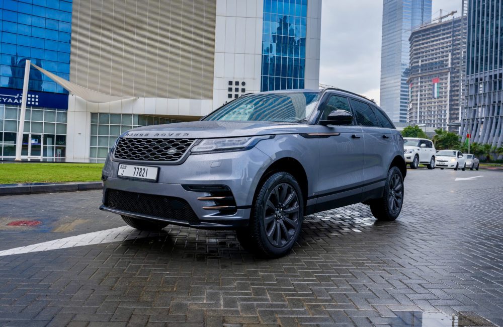 Elegant grey Range Rover Velar 2020 for rent in Dubai offering premium comfort advanced features and smooth performance