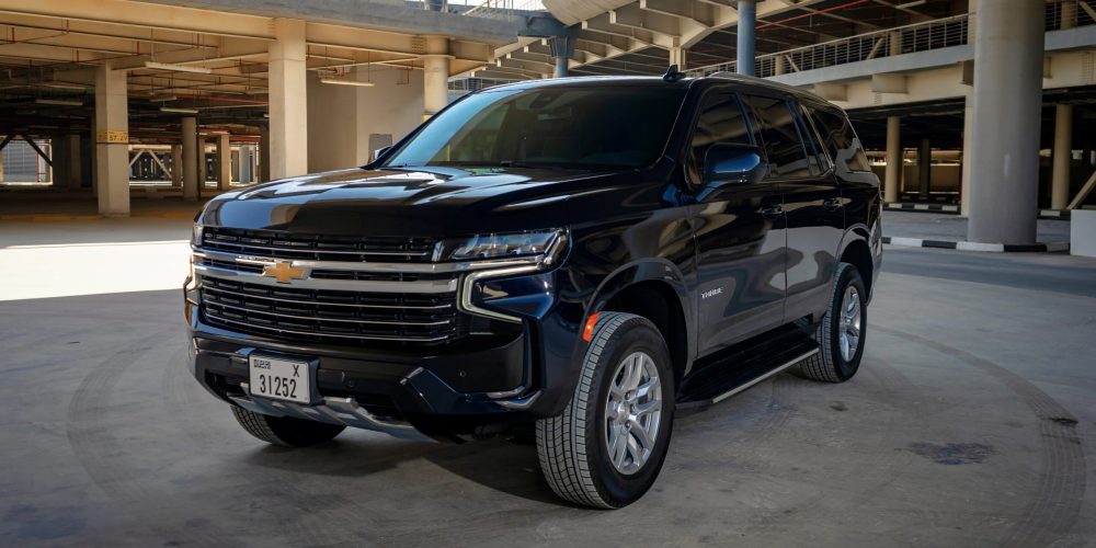 Stylish blue Chevrolet Tahoe 2021 for rent in Dubai offering spacious comfort versatile performance and modern design