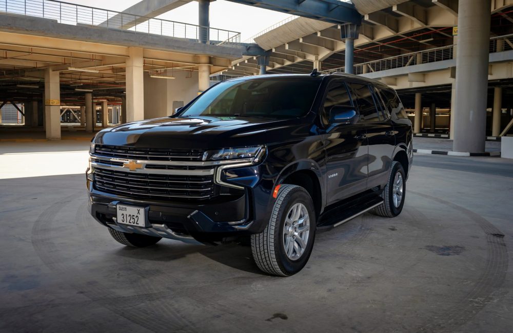 Stylish blue Chevrolet Tahoe 2021 for rent in Dubai offering spacious comfort versatile performance and modern design