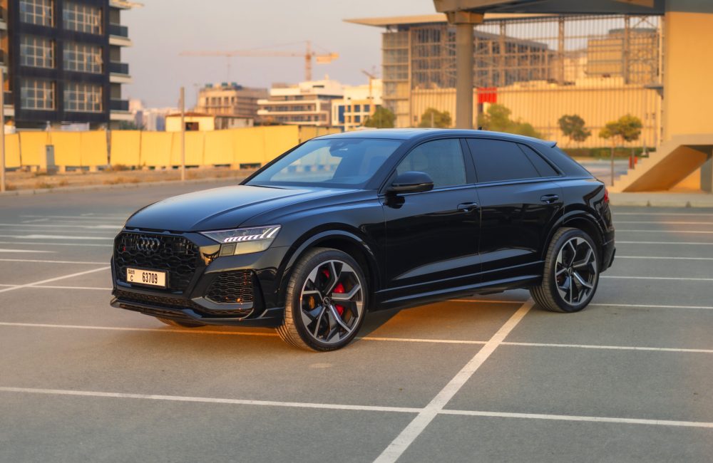 Exclusive black Audi RSQ8 2023 for rent in Dubai combining luxury style and exceptional performance