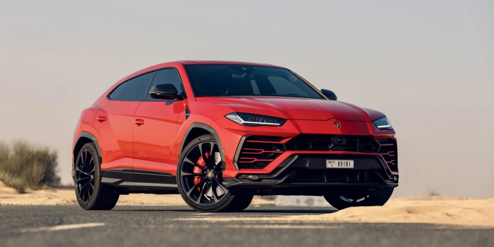 Bold red Lamborghini Urus 2022 for rent in Dubai combining powerful performance luxurious design and SUV versatility