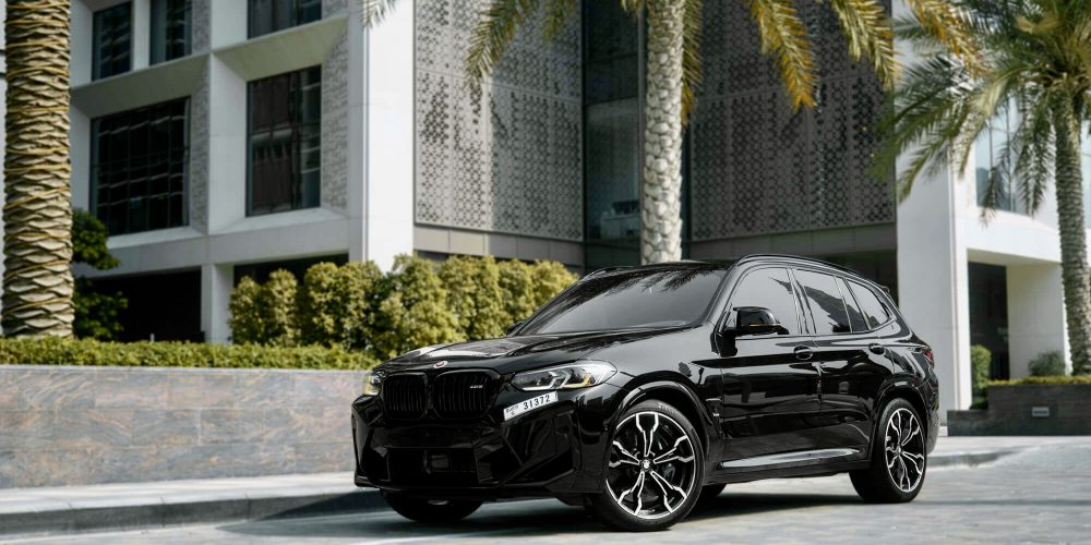 Powerful black BMW X3M Competition 2023 for rent in Dubai offering high-performance driving luxury comfort and advanced technology