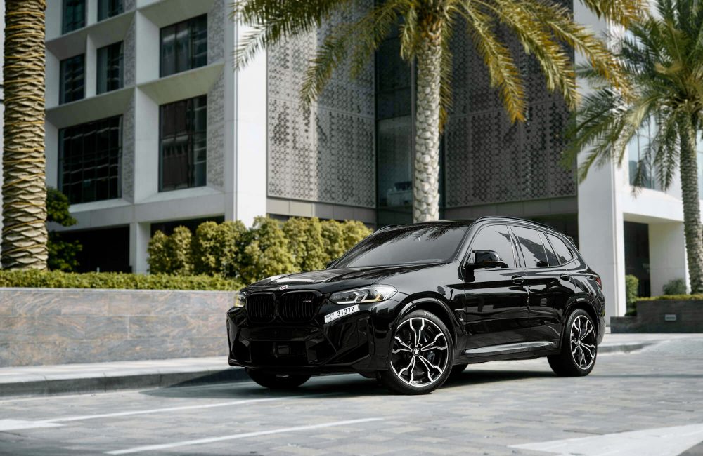 Powerful black BMW X3M Competition 2023 for rent in Dubai offering high-performance driving luxury comfort and advanced technology