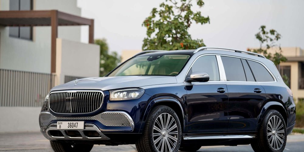 Luxurious blue Mercedes Maybach GLS 600 for rent in Dubai offering premium comfort advanced technology and powerful performance for an elite driving experience