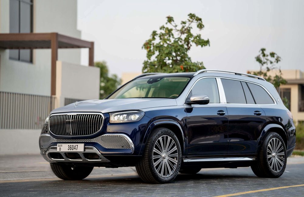 Luxurious blue Mercedes Maybach GLS 600 for rent in Dubai offering premium comfort advanced technology and powerful performance for an elite driving experience