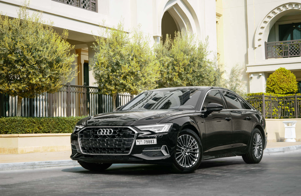 Luxurious black Audi A6 for rent in Dubai offering premium comfort advanced technology and smooth performance for an exceptional driving experience