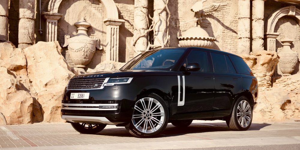 Luxurious black Range Rover Autobiography 2023 for rent in Dubai offering premium comfort advanced technology and powerful performance for an exceptional driving experience