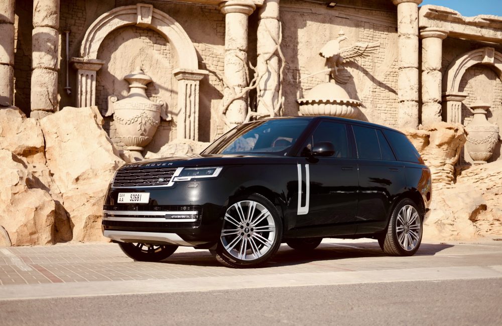 Luxurious black Range Rover Autobiography 2023 for rent in Dubai offering premium comfort advanced technology and powerful performance for an exceptional driving experience