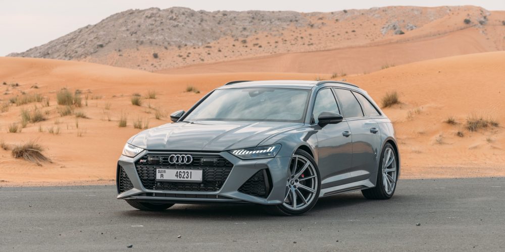 Prestigious grey Audi RS6 2023 for rent in Dubai unmatched luxury and dynamic performance