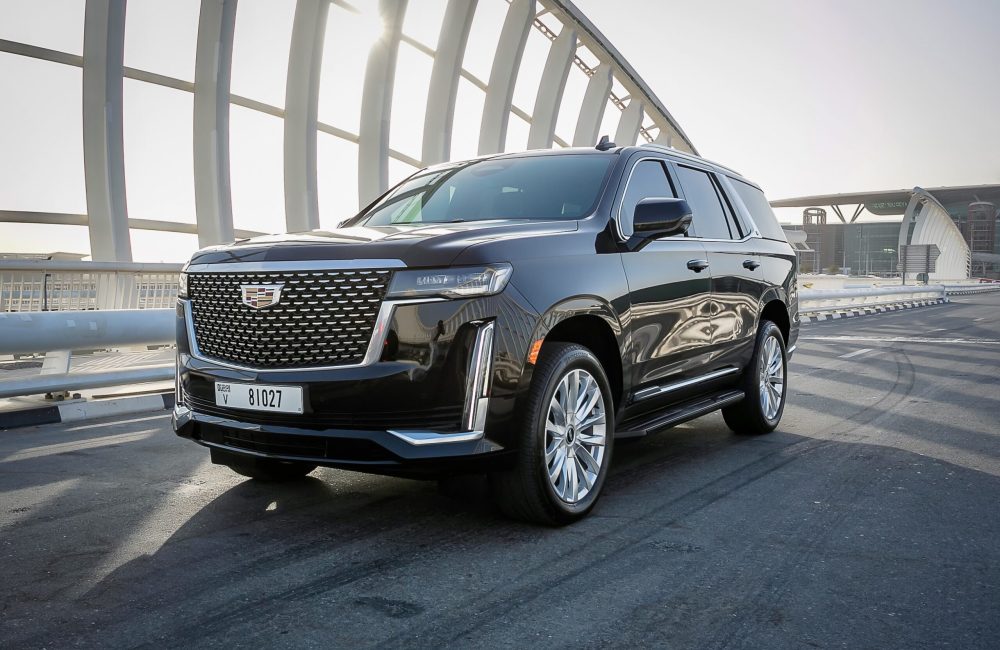 Luxurious black Cadillac Escalade 2021 for rent in Dubai offering spacious comfort advanced features and premium performance