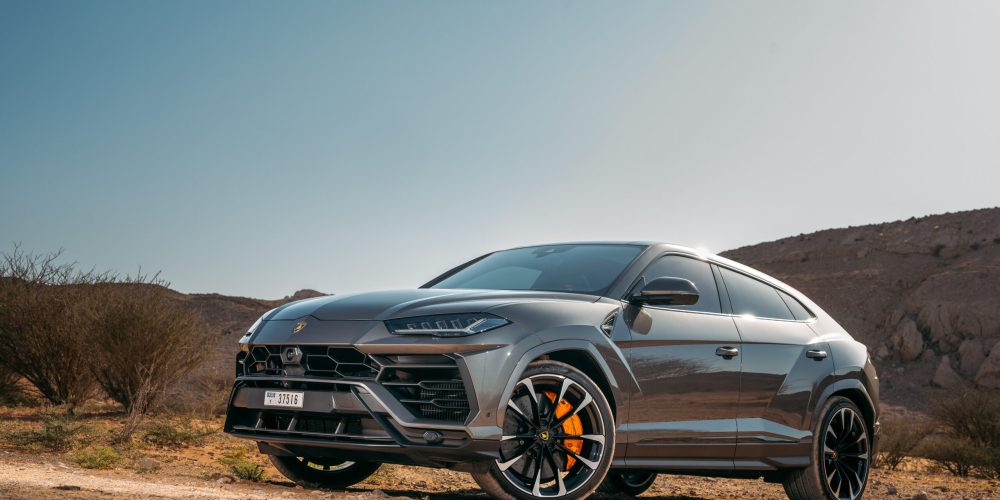 Elegant dark grey Lamborghini Urus 2022 for rent in Dubai offering a perfect blend of luxury supercar performance and SUV practicality