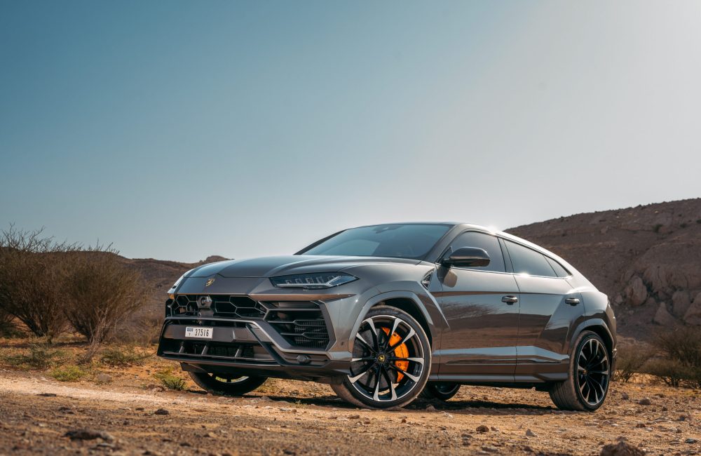 Elegant dark grey Lamborghini Urus 2022 for rent in Dubai offering a perfect blend of luxury supercar performance and SUV practicality