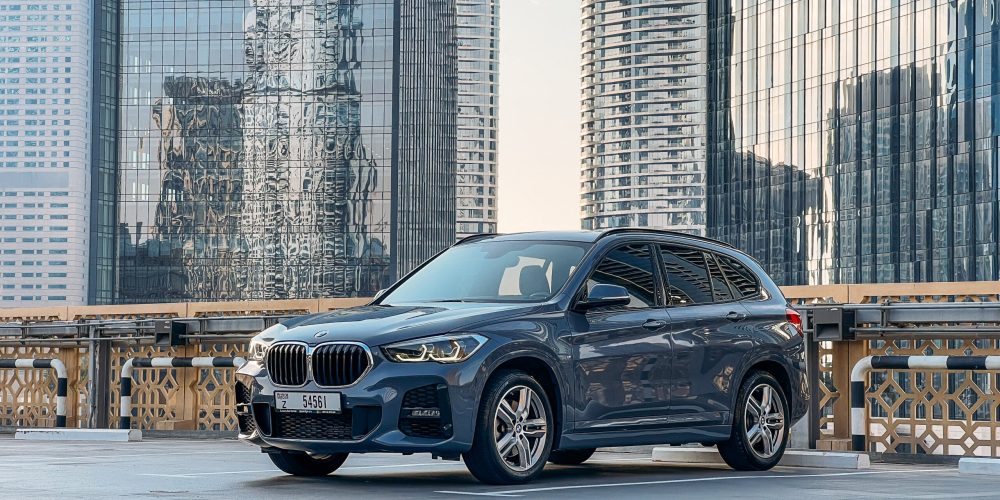 Compact and stylish dark grey BMW X1 2021 for rent in Dubai combining luxury comfort and versatile performance