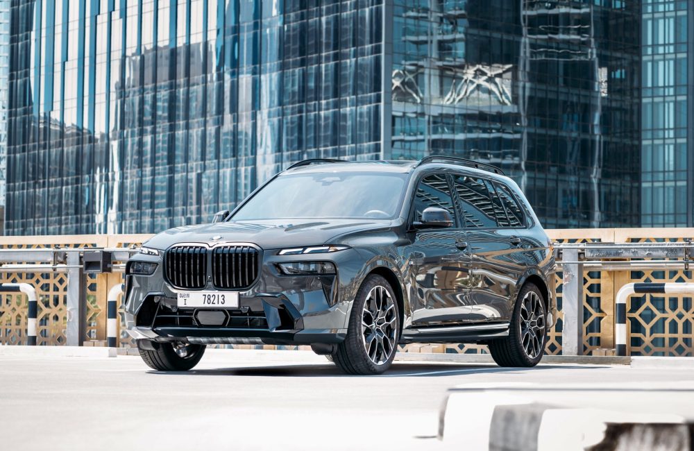 Elegant grey BMW X7 40i 2023 for rent in Dubai offering spacious luxury advanced features and exceptional performance