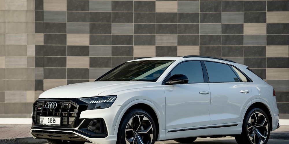 Elegant white Audi Q8 for rent in Dubai offering luxurious comfort advanced technology and powerful performance for a premium driving experience