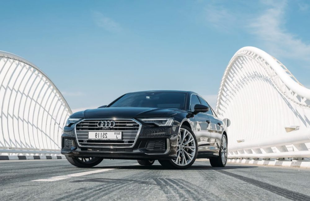 Stylish black Audi A6 S-line 2021 sedan for rent in Dubai, offering luxury, performance, and a sporty design