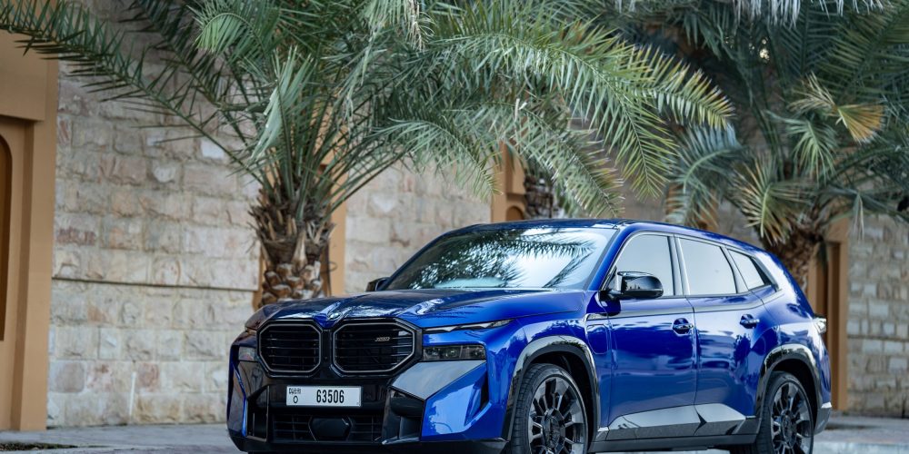 Exclusive blue BMW XM 2024 for rent in Dubai offering high-performance hybrid power luxurious comfort and advanced technology for a premium driving experience