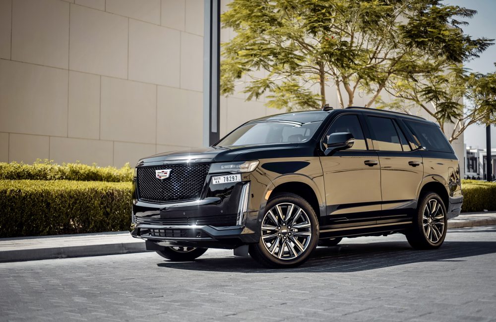 Luxurious black Cadillac Escalade 2023 for rent in Dubai offering premium comfort advanced technology and powerful performance for an exceptional driving experience