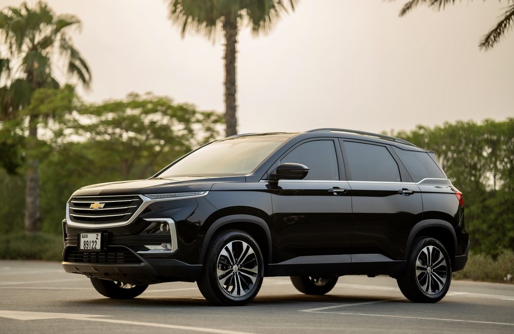 Spacious black Chevrolet Captiva 2023 for rent in Dubai offering modern design advanced features and reliable performance for a comfortable driving experience