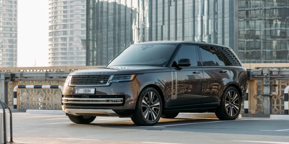 Luxurious dark grey Range Rover Vogue HSE 2023 for rent in Dubai offering premium comfort advanced features and exceptional performance