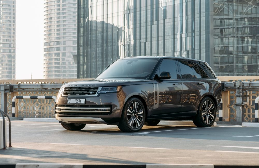 Luxurious dark grey Range Rover Vogue HSE 2023 for rent in Dubai offering premium comfort advanced features and exceptional performance