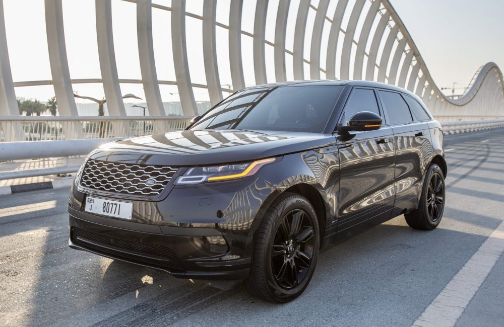 Sleek black Range Rover Velar 2020 for rent in Dubai offering luxurious comfort advanced technology and refined performance